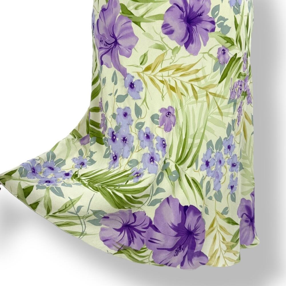 Vintage Chelsea & Violet Floral Beaded 100% Silk Slip Dress Women's Small - Picture 5 of 16